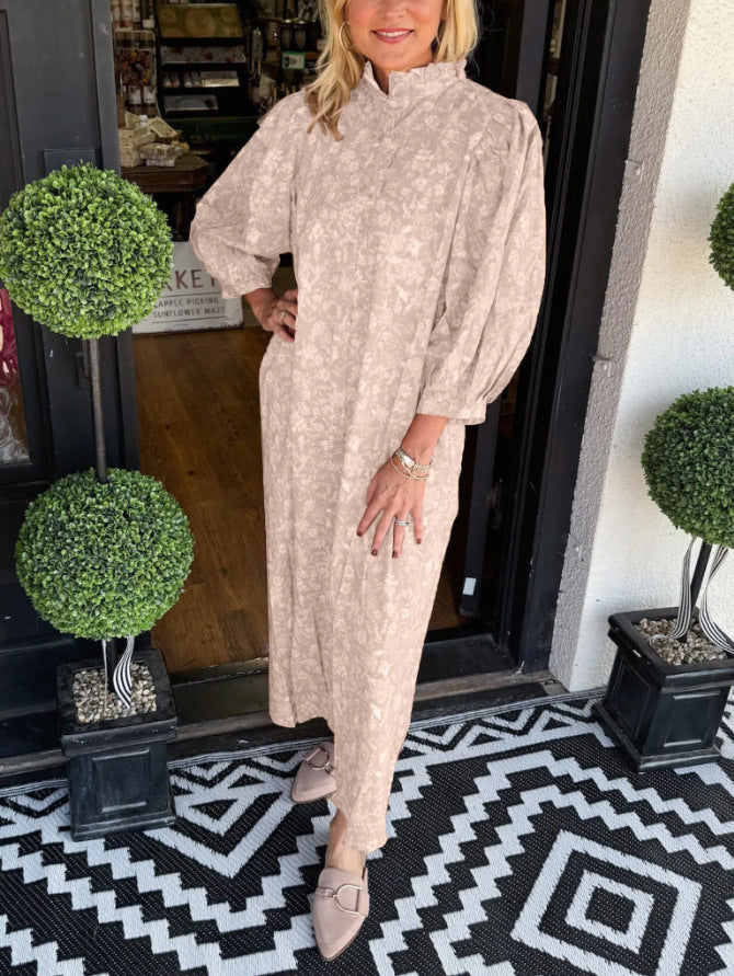 Floral Print Vintage Puff-Sleeve Maxi Dress