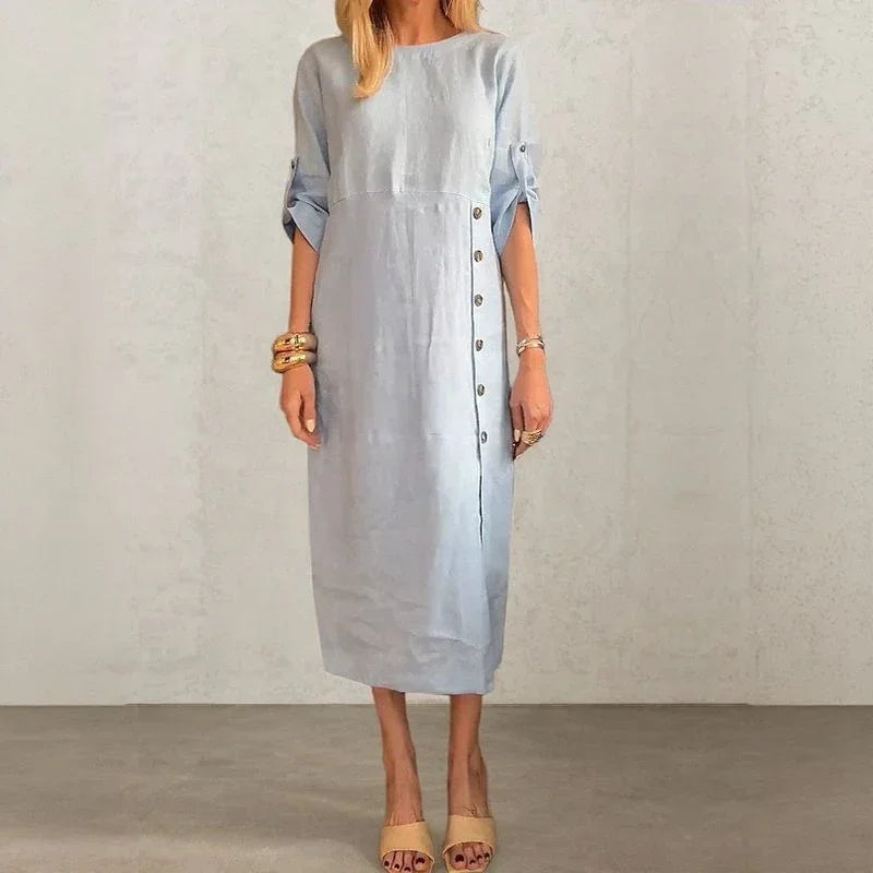 Classic Side-Buttons Midi Dress