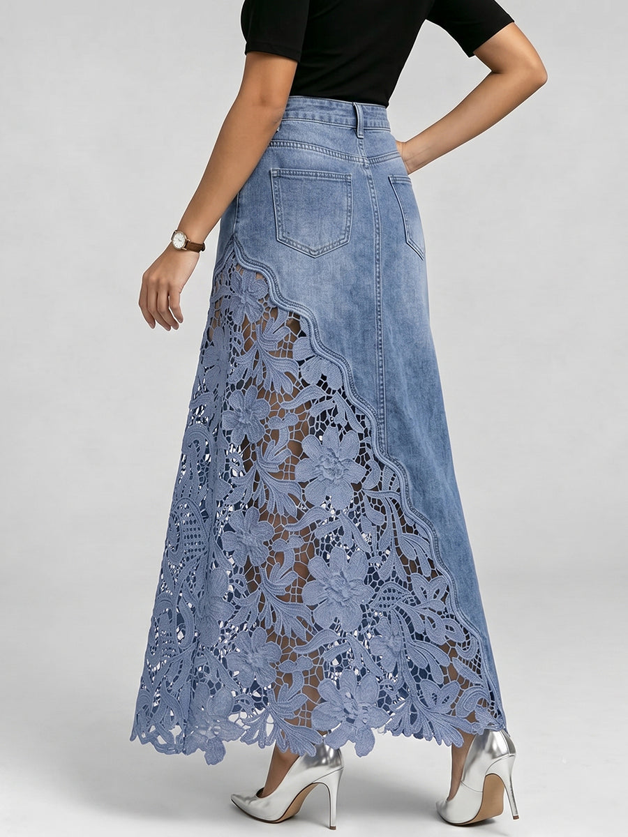 Harlow | The Lace Denim Skirt