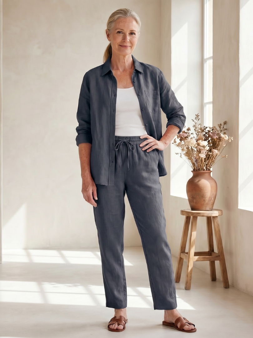 Audrey | Long Sleeve Shirt & Tapered Pants Set