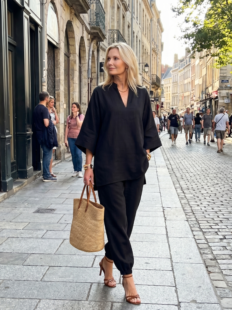 Evelyn | V-Neck Tunic & Gathered Pants Set