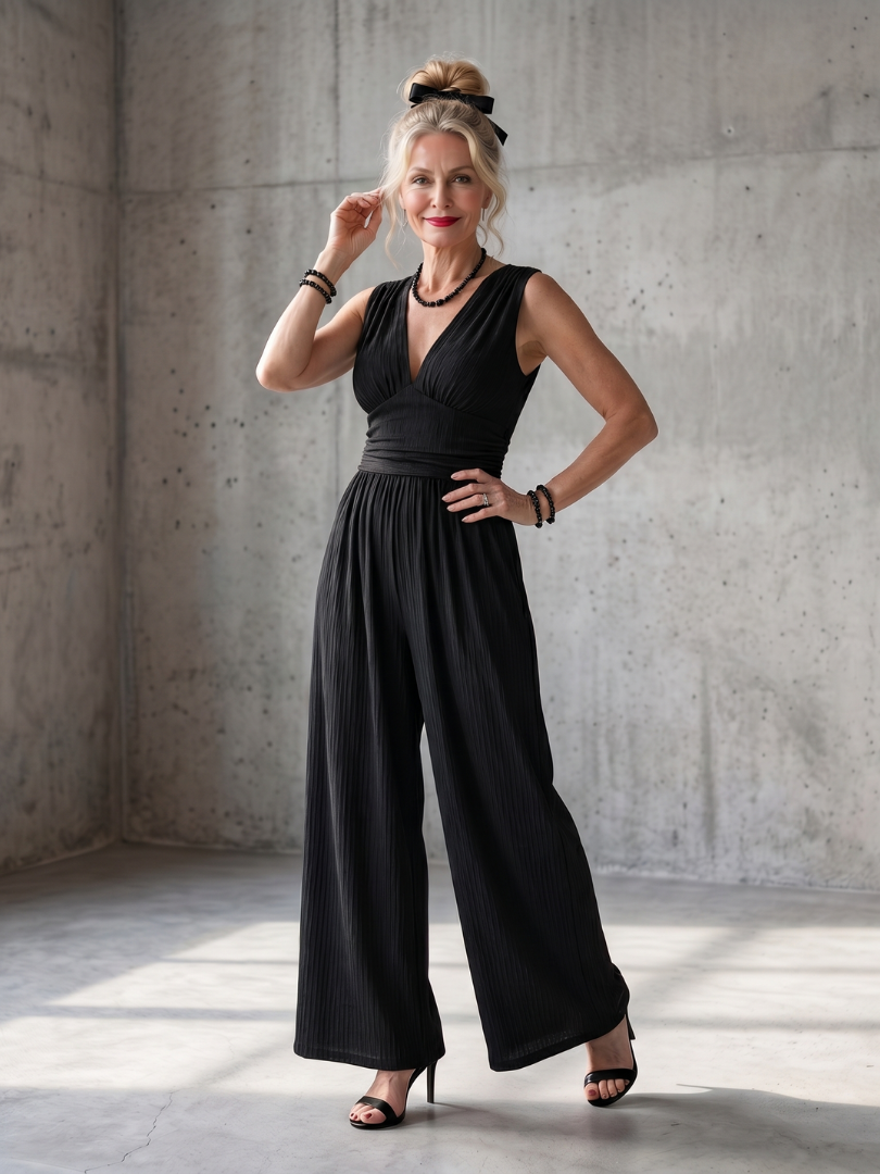 Eleanor | Deep V Defined Waist Wide-Leg Jumpsuit