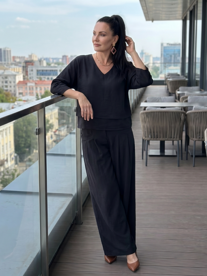Gloria | Layered Top & Wide-Leg Pants Set
