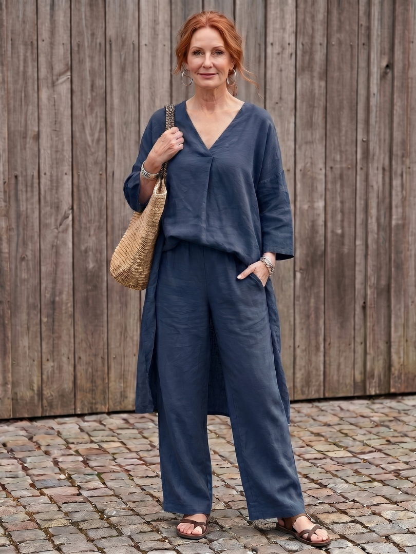 Phyllis | Long Tunic Top & Wide-Leg Pants Set