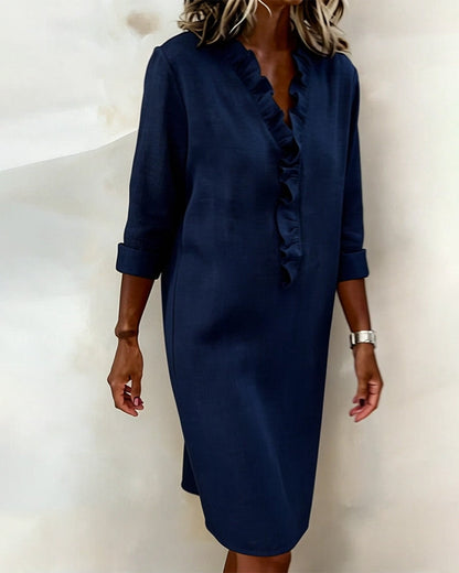Robe À Volants Col V Unie