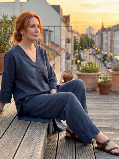 Phyllis | Long Tunic Top & Wide-Leg Pants Set