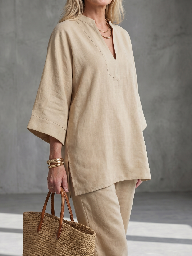 Evelyn | V-Neck Tunic & Gathered Pants Set