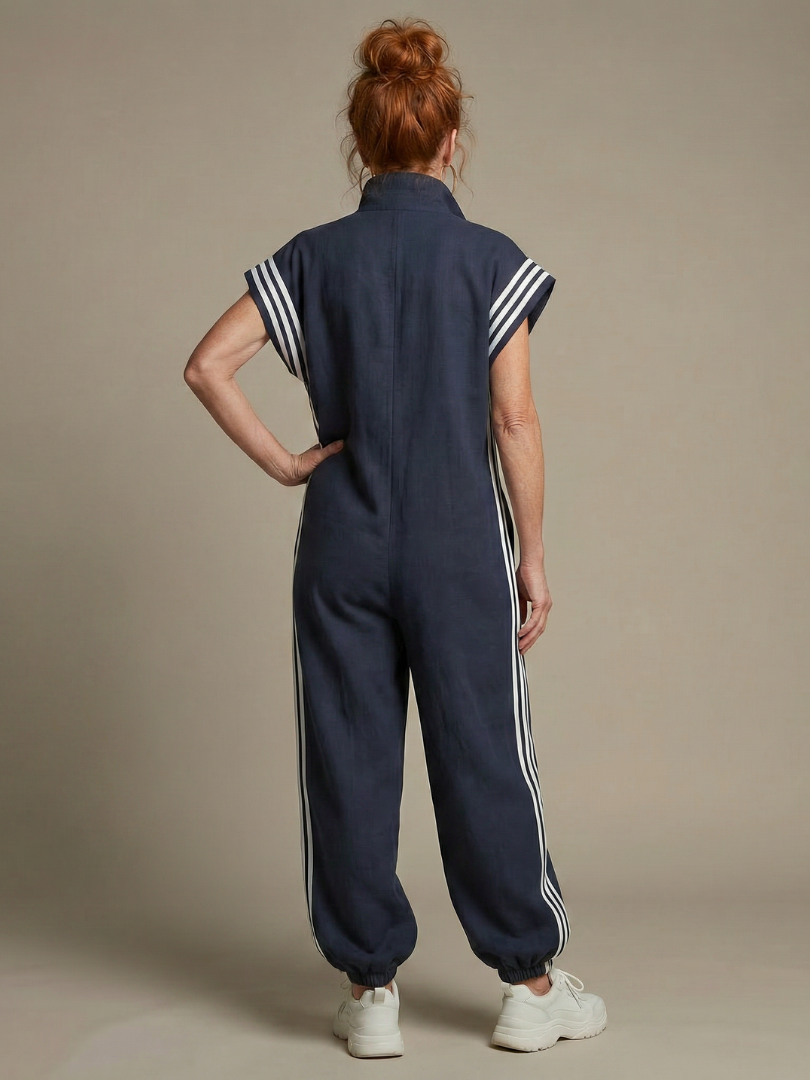 Lucille | Front-Zip Striped Panel Jumpsuit