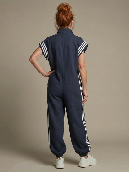 Lucille | Front-Zip Striped Panel Jumpsuit