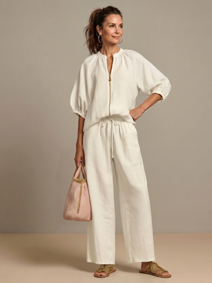 Beverly | Zip-Up Blouson Top & Wide-Leg Pants