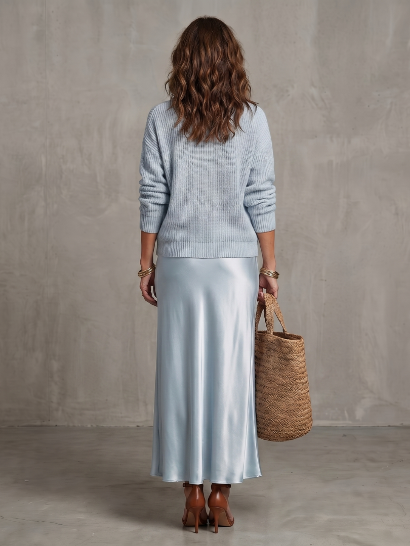 Margaret | Bias Satin Skirt & Knit Top Set