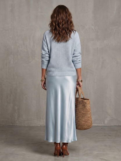 Margaret | Bias Satin Skirt & Knit Top Set