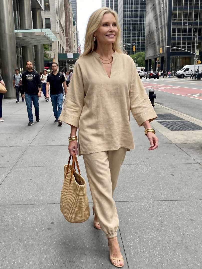Evelyn | V-Neck Tunic & Gathered Pants Set