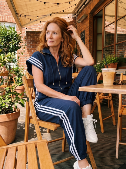 Lucille | Front-Zip Striped Panel Jumpsuit