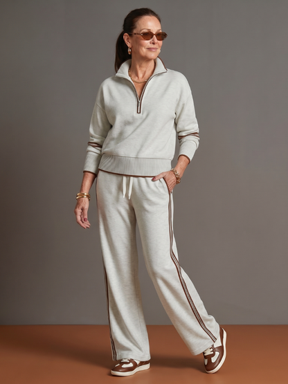 Shirley | Side-Stripe Long Sleeve Zip Collar Pants Set