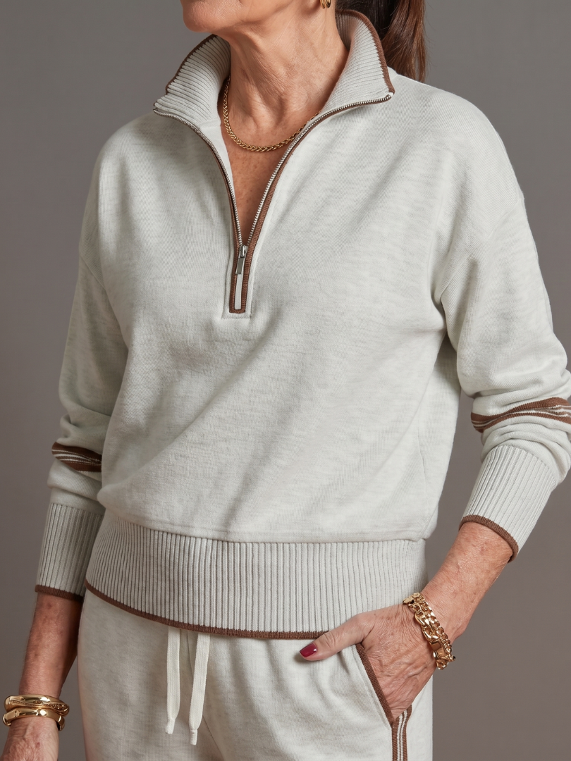 Shirley | Side-Stripe Long Sleeve Zip Collar Pants Set