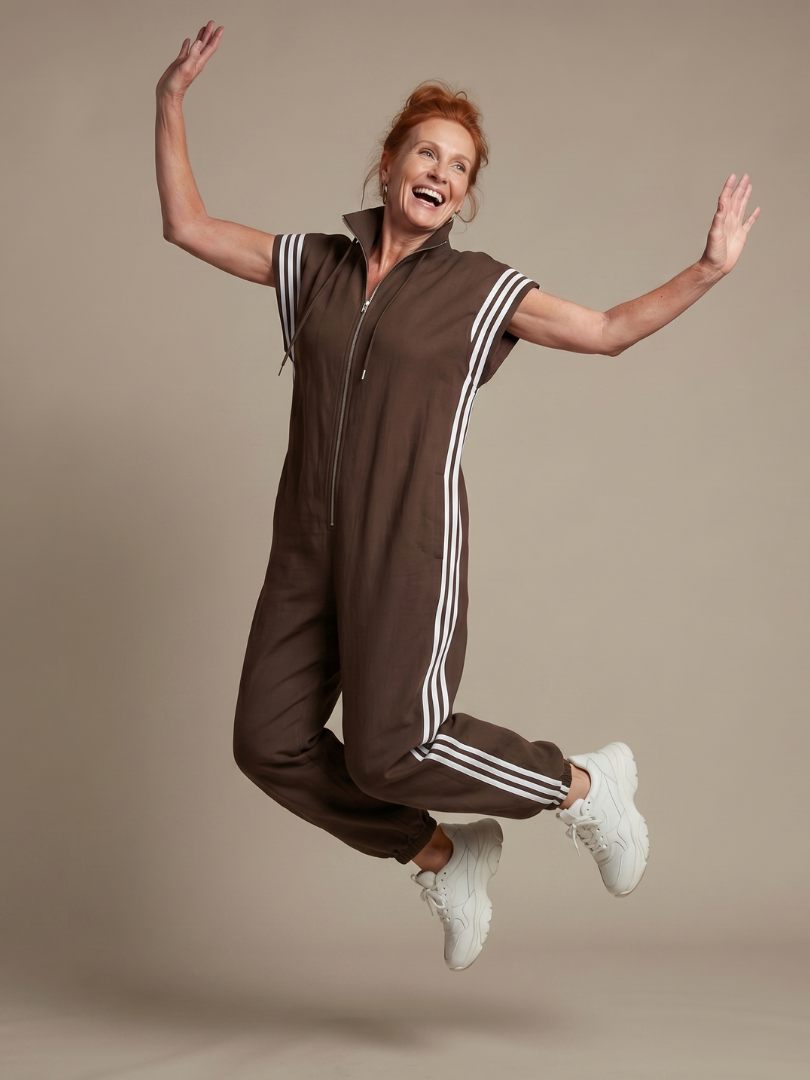 Lucille | Front-Zip Striped Panel Jumpsuit