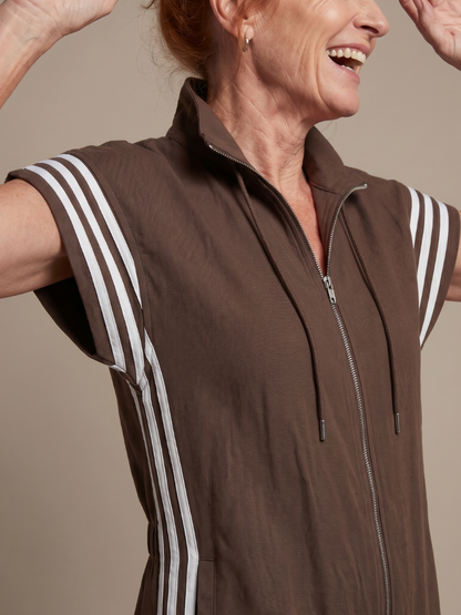 Lucille | Front-Zip Striped Panel Jumpsuit