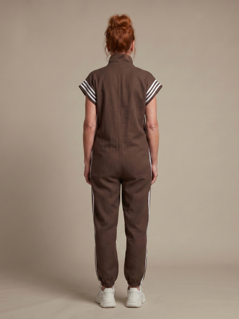Lucille | Front-Zip Striped Panel Jumpsuit