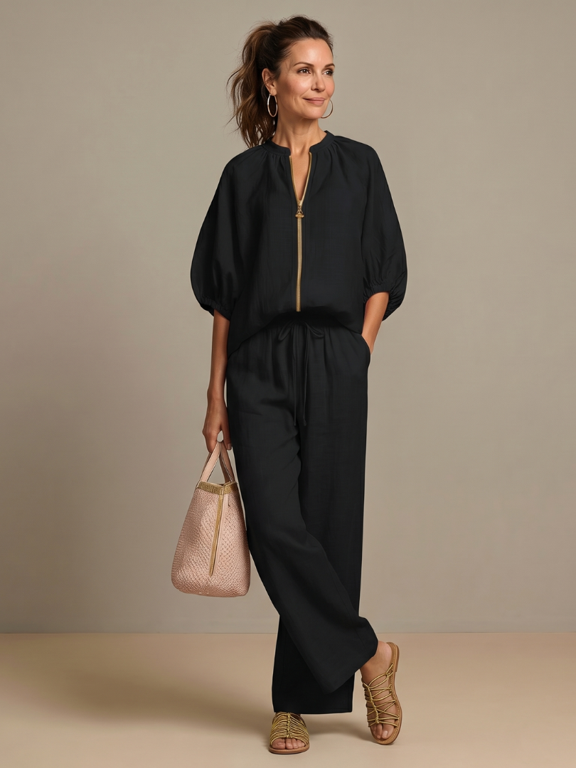 Beverly | Zip-Up Blouson Top & Wide-Leg Pants