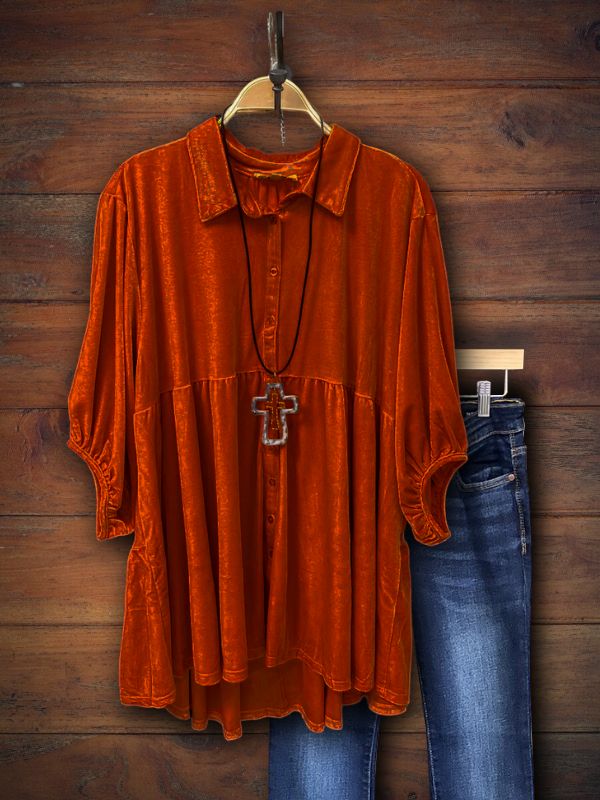 Karen™ | Velvet Half Sleeve Shirt Top