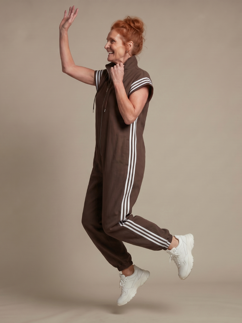 Lucille | Front-Zip Striped Panel Jumpsuit