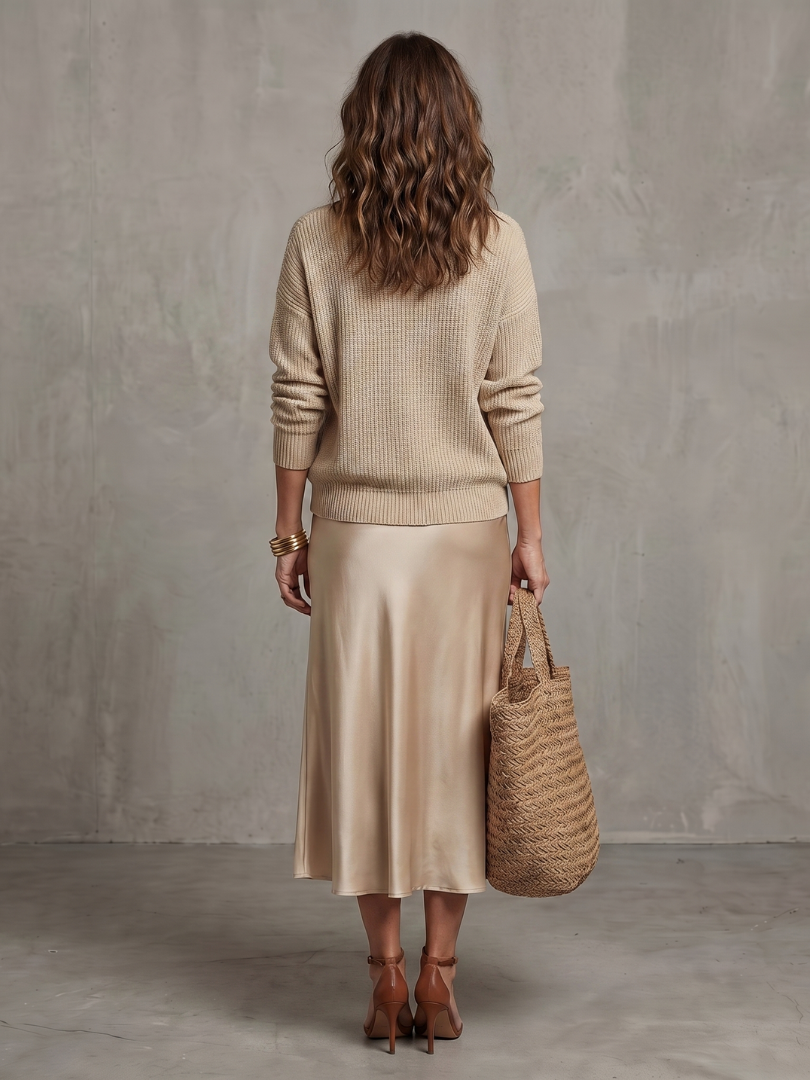 Margaret | Bias Satin Skirt & Knit Top Set