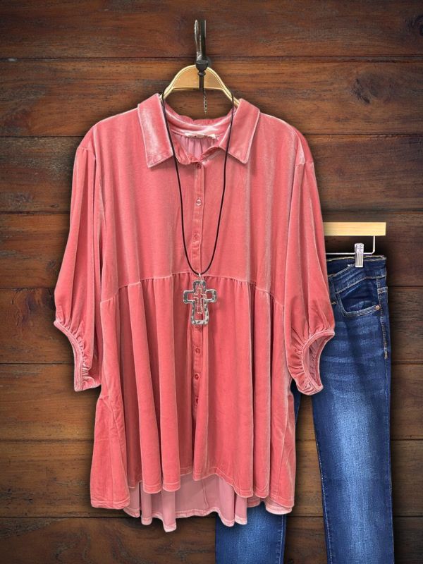 Karen™ | Velvet Half Sleeve Shirt Top