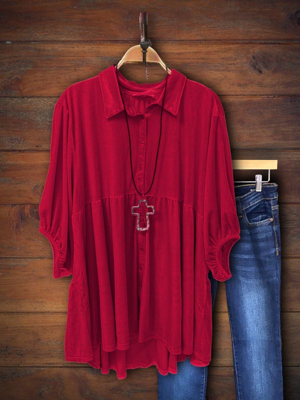 Karen™ | Velvet Half Sleeve Shirt Top