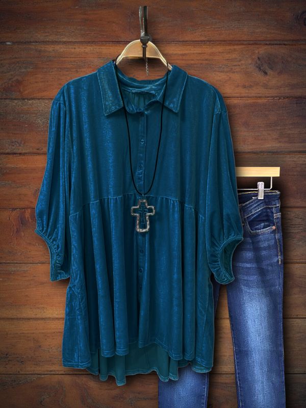 Karen™ | Velvet Half Sleeve Shirt Top