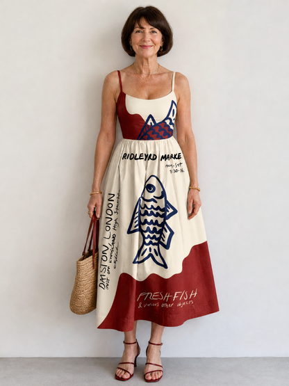 Eiope | Fish Graphic Sleeveless Midi Dress