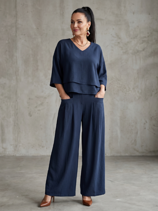 Gloria | Layered Top & Wide-Leg Pants Set