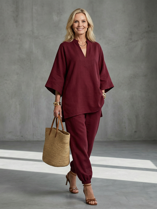 Evelyn | V-Neck Tunic & Gathered Pants Set