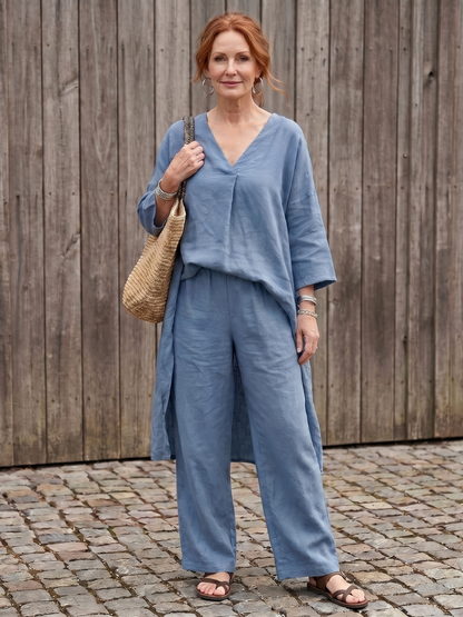 Phyllis | Long Tunic Top & Wide-Leg Pants Set