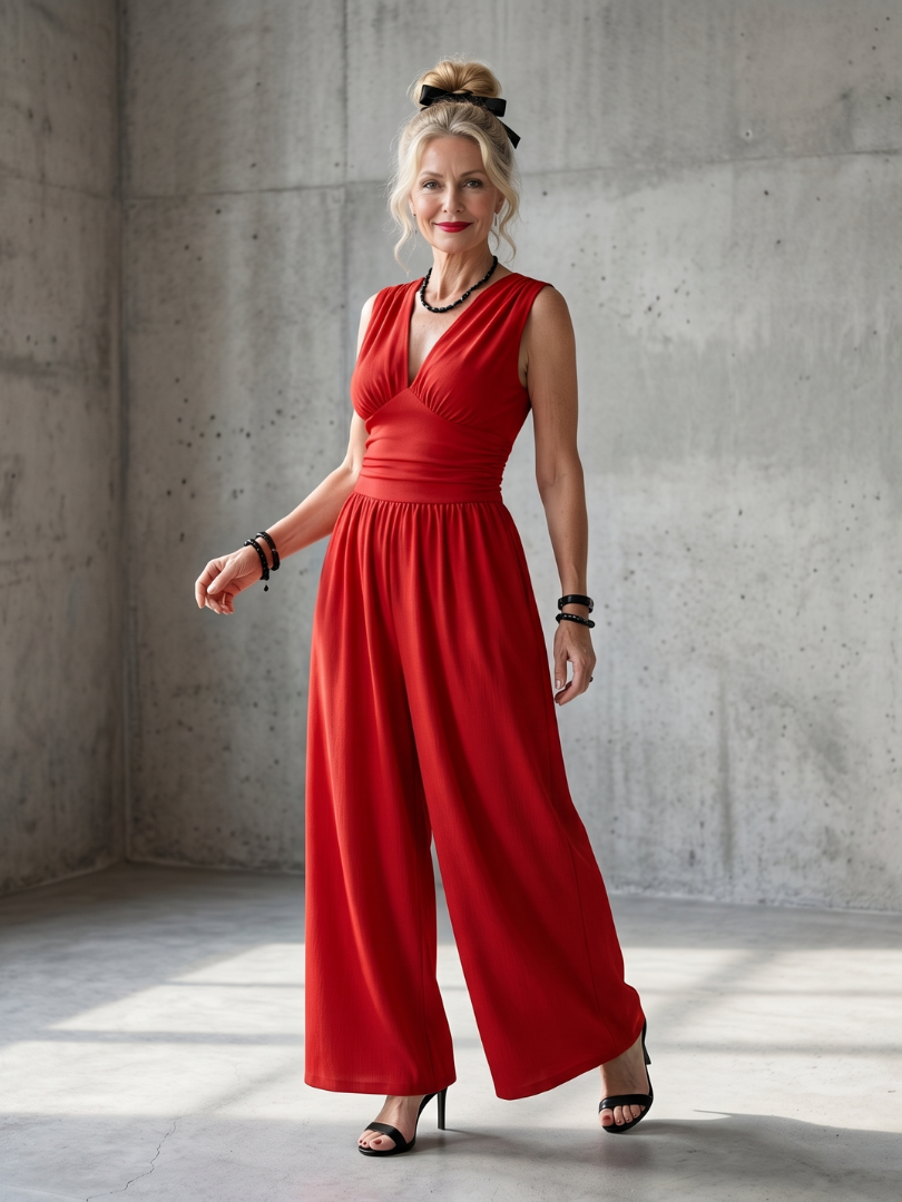 Eleanor | Deep V Defined Waist Wide-Leg Jumpsuit