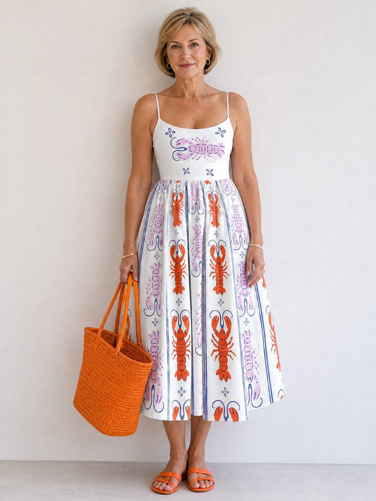 Coralyse | Lobster Print Sleeveless Midi Dress