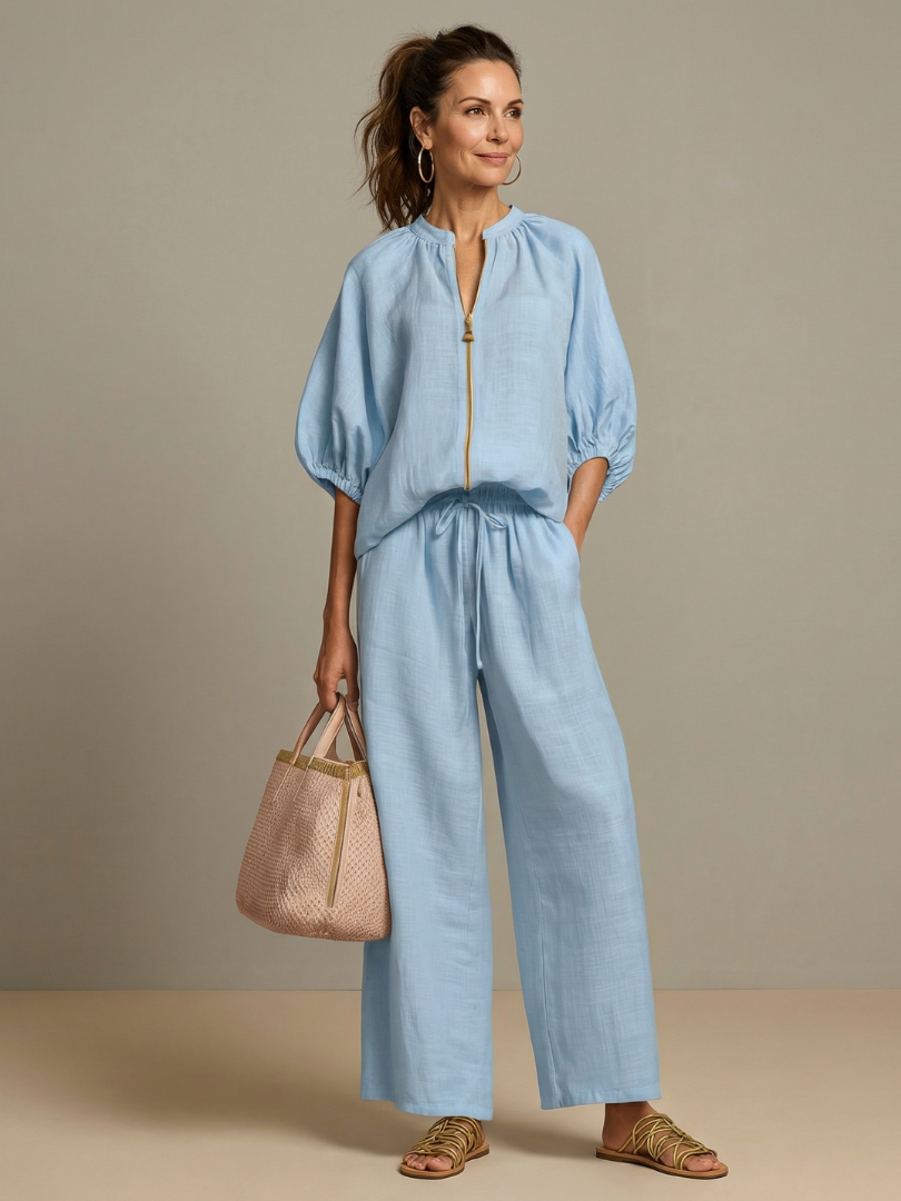 Beverly | Zip-Up Blouson Top & Wide-Leg Pants