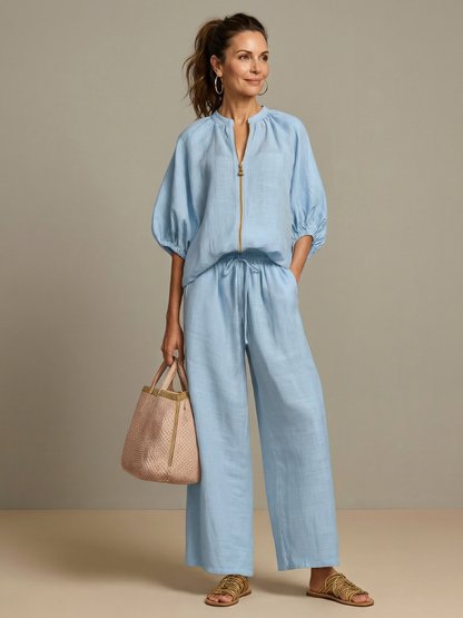 Beverly | Zip-Up Blouson Top & Wide-Leg Pants