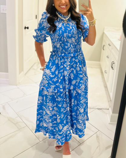 Charming Floral Smocked Tiered Maxi Dress