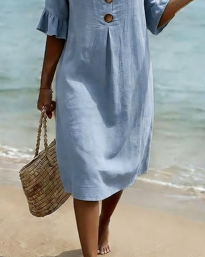 Robe Bouton Manche Volanté 100% Coton