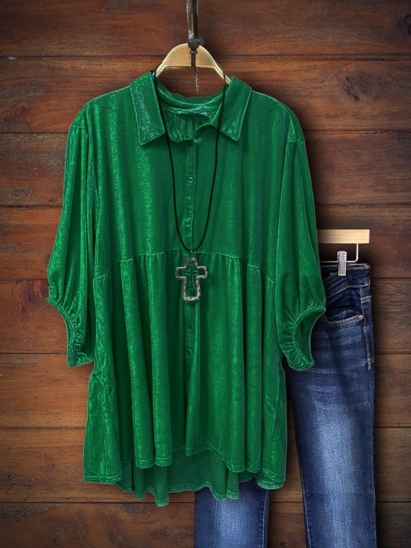 Karen™ | Velvet Half Sleeve Shirt Top