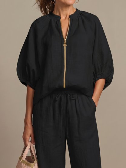 Beverly | Zip-Up Blouson Top & Wide-Leg Pants