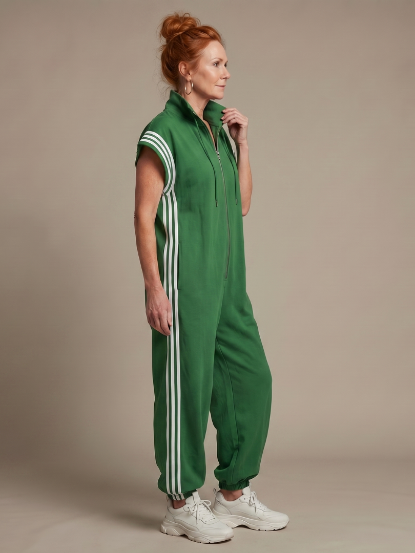 Lucille | Front-Zip Striped Panel Jumpsuit