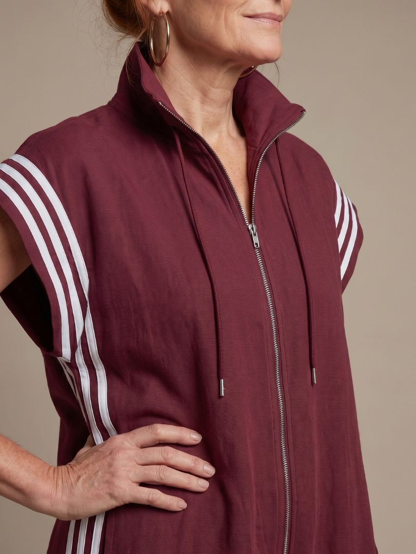Lucille | Front-Zip Striped Panel Jumpsuit