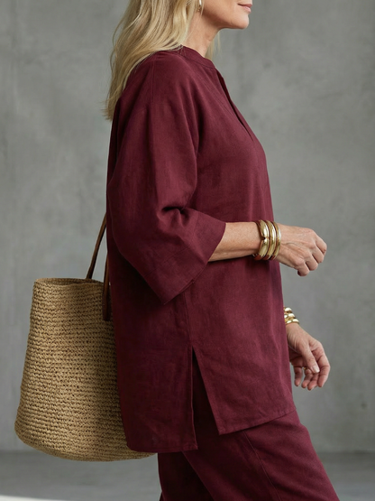 Evelyn | V-Neck Tunic & Gathered Pants Set