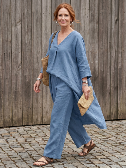 Phyllis | Long Tunic Top & Wide-Leg Pants Set