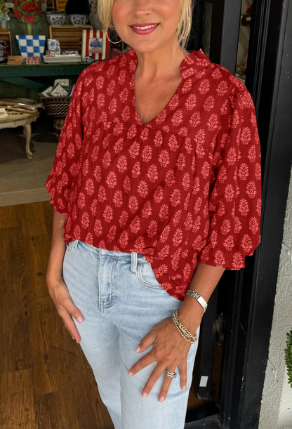 Marie | V-neck Half-sleeve Printed Shirt Top