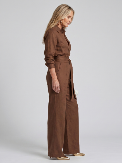 Connie | Long Sleeve Button Wide-Leg Jumpsuit