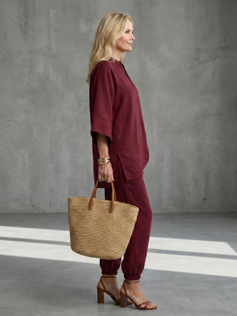 Evelyn | V-Neck Tunic & Gathered Pants Set