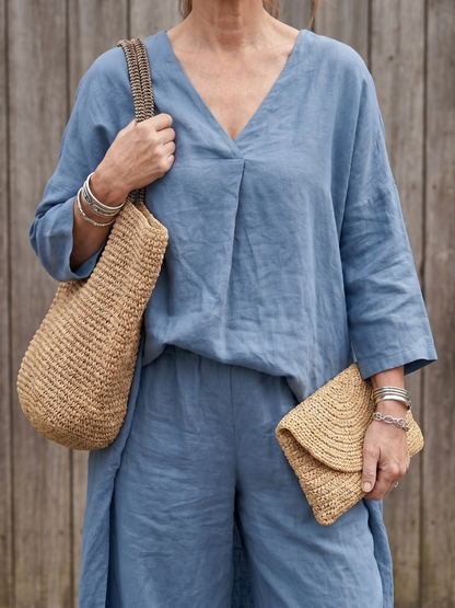 Phyllis | Long Tunic Top & Wide-Leg Pants Set